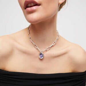 Uno de 50 Short link chain pendant necklace purple crystal